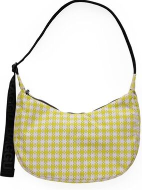 Baggu Pink and Pistachio Pixel Houndstooth Medium Crescent Bag